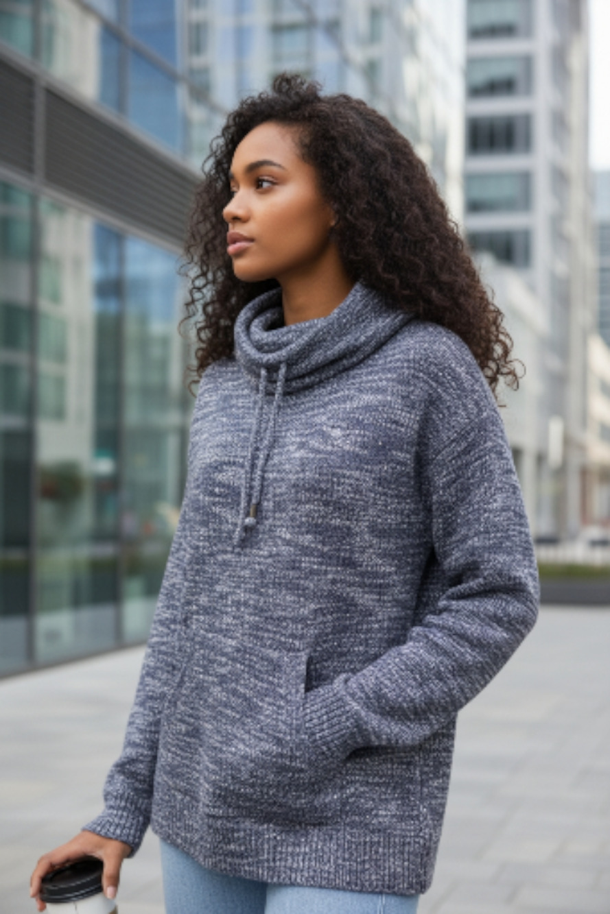Loveapella Womens Cowl Neck Pullover Sweater Navy Heather Small